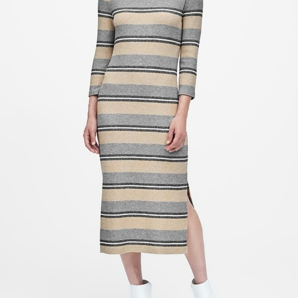 Banana Republic Tan and Gray Ribbed Sheath Dress